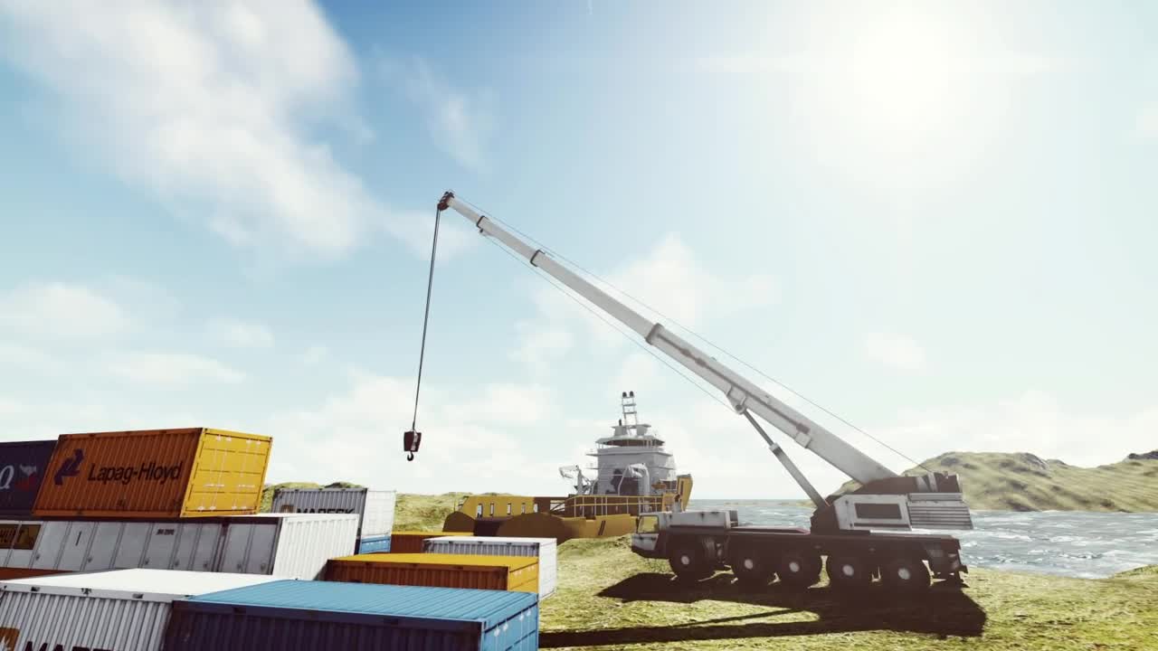 Download Stock Video Crane And A Cargo Ship In The Seashore Live Wallpaper For PC