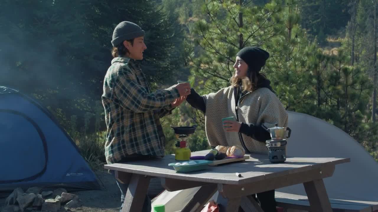 Download Stock Video Couple Having Coffee In A Campsite Live Wallpaper For PC