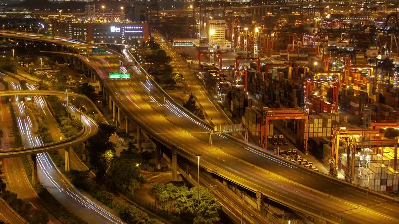 Download Stock Video Container Port And Hong Kong Highway At Night Live Wallpaper For PC