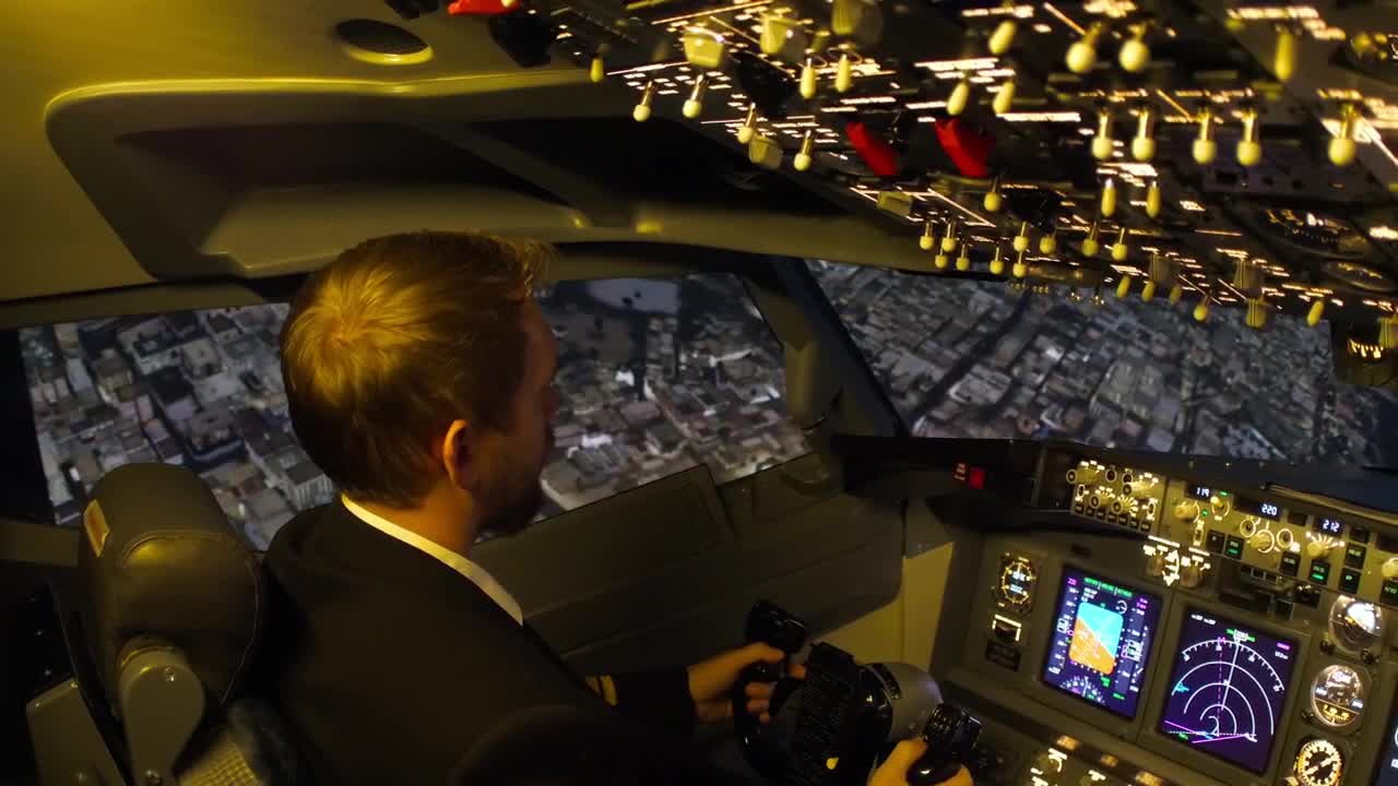 Download Stock Video Cockpit View Of The Pilot Flying Above The City Live Wallpaper For PC