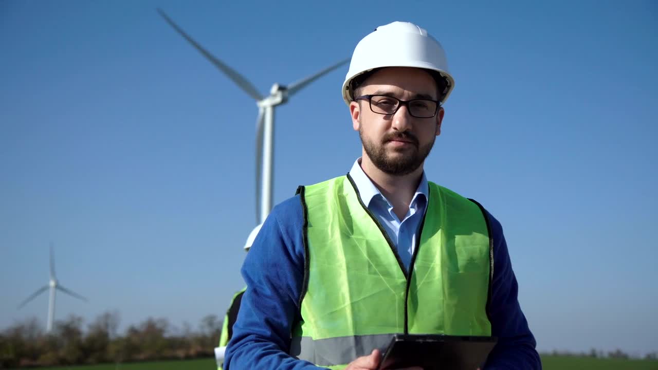 Download Stock Video Engineer Standing On A Wind Turbines Field Live Wallpaper For PC