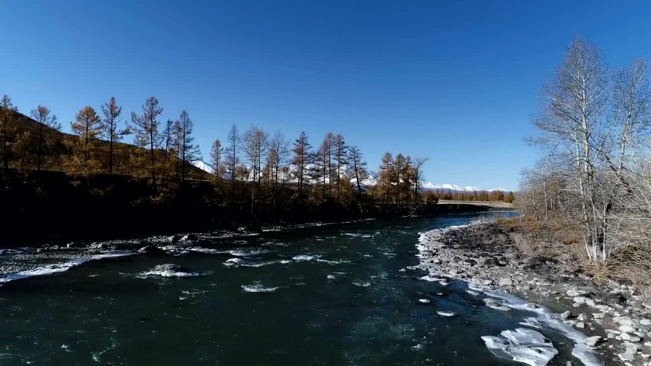 Download Stock Video Drone Flying Over Winter River Towards Mountains Live Wallpaper For PC