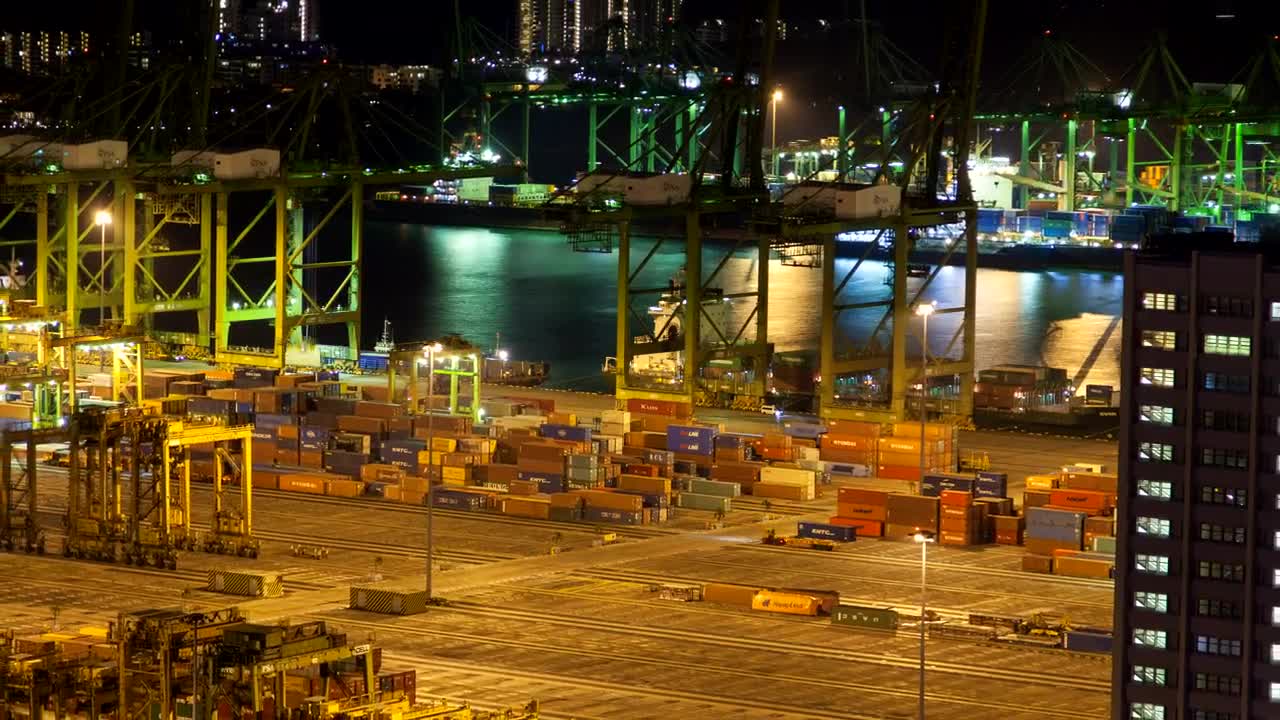 Download Stock Video Docks Of Singapore With Shipping Containers At Night Live Wallpaper For PC