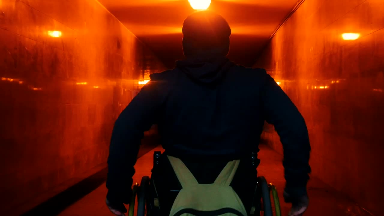 Download Stock Video Disabled Man In A Wheelchair Crossing An Underpass Tunnel Live Wallpaper For PC