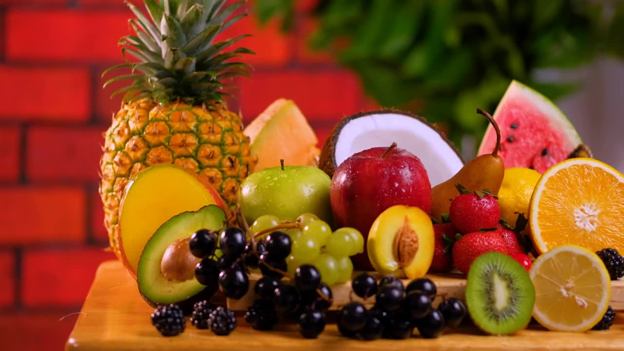 Download Stock Video Fresh Sliced Fruit Placed On A Table Live Wallpaper For PC