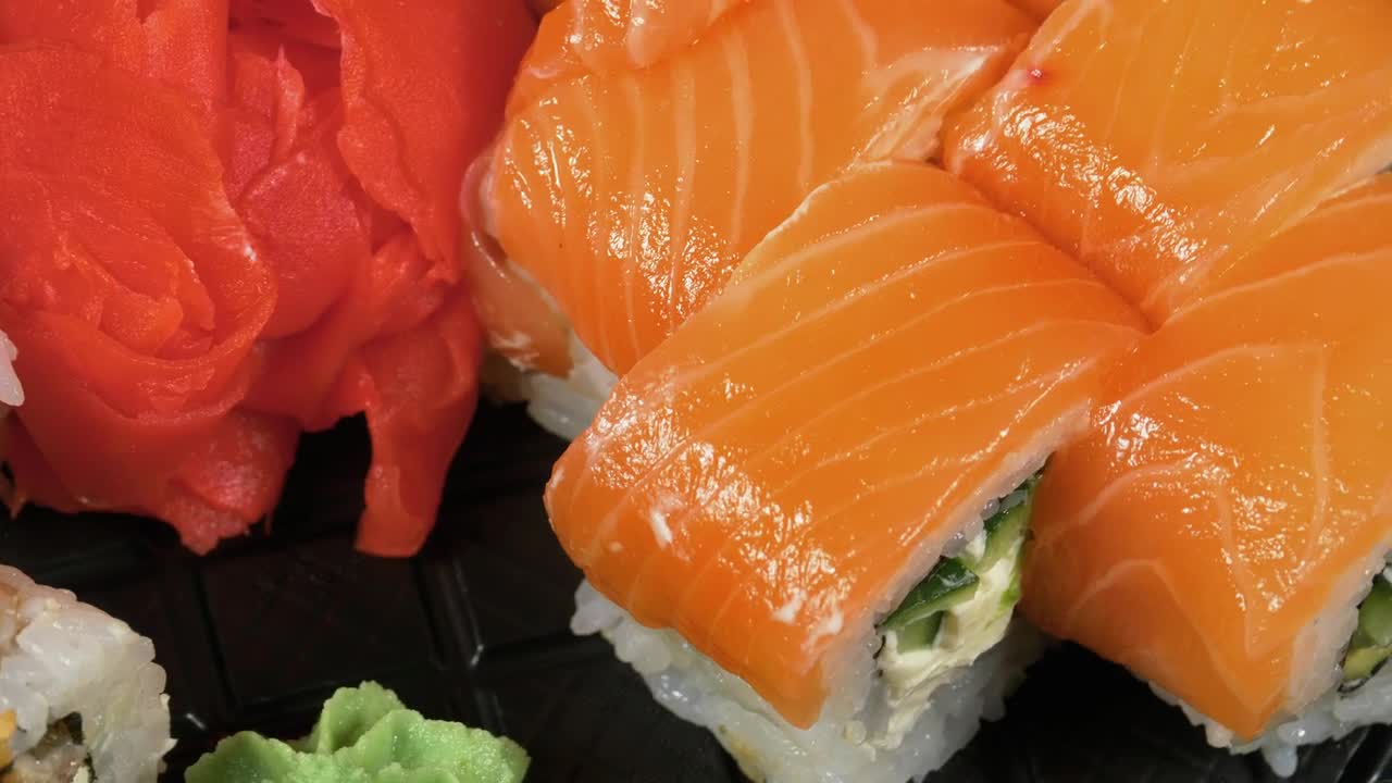 Download Stock Video Fresh Salmon Sushi Close Up Live Wallpaper For PC