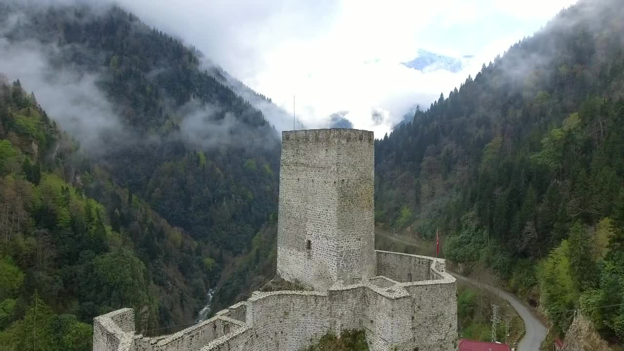 Download Stock Video Flying Through An Old Castle Towards The Forested Mountains Live Wallpaper For PC