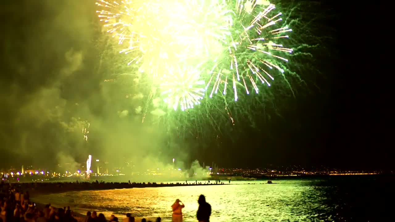 Download Stock Video Fireworks Illuminating The Beach Sky Live Wallpaper For PC