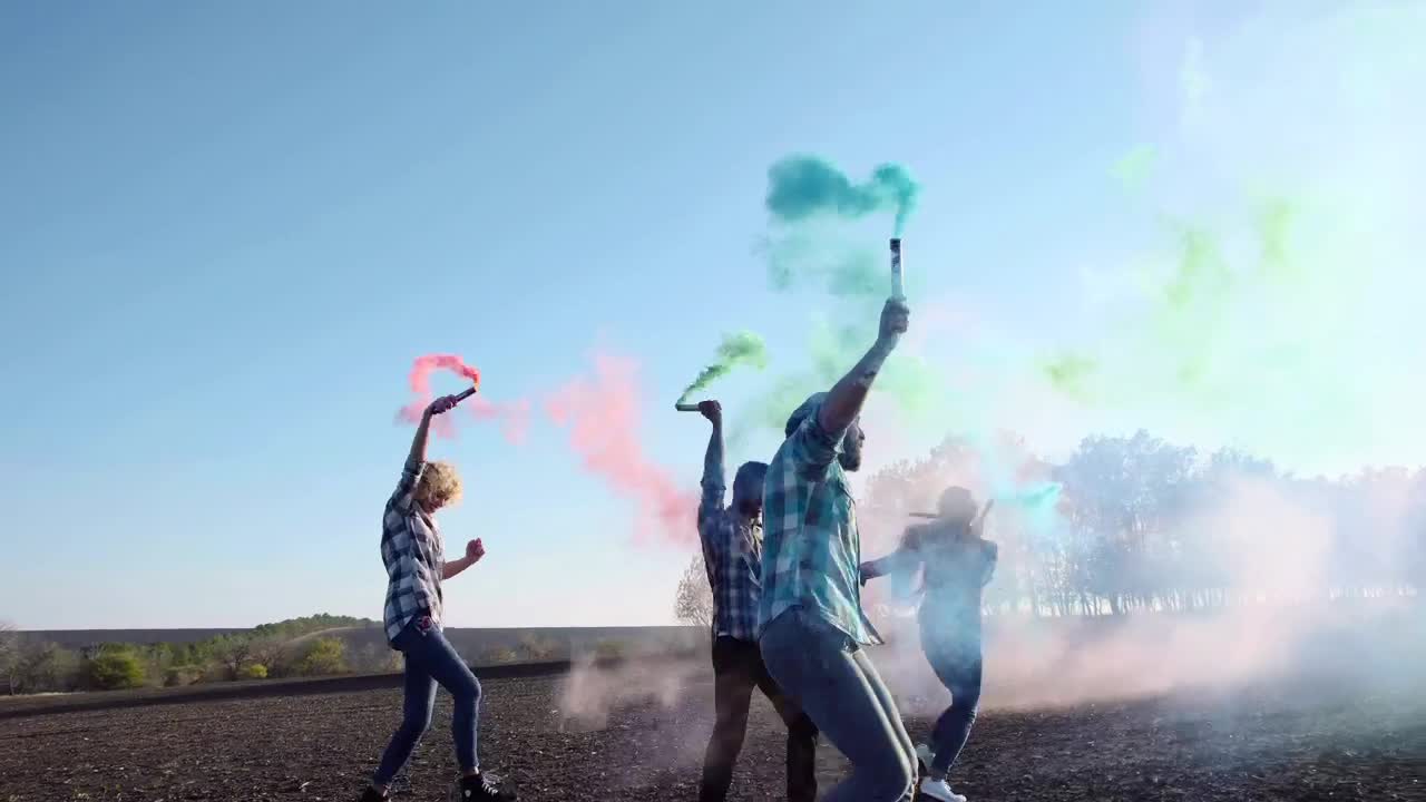 Download Stock Video Group Of Friends With Colored Smoke Grenades Live Wallpaper For PC