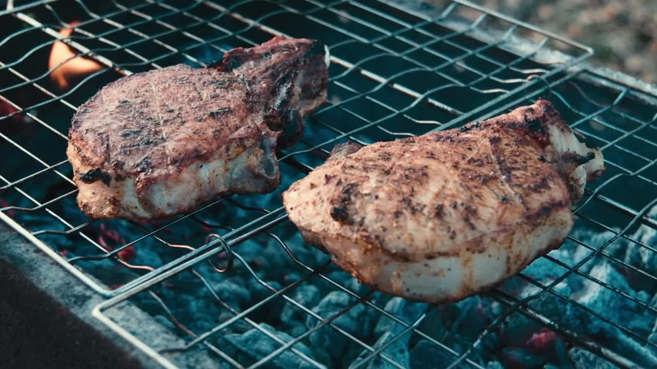 Download Stock Video Grilling Pork Meat With Charcoal Live Wallpaper For PC