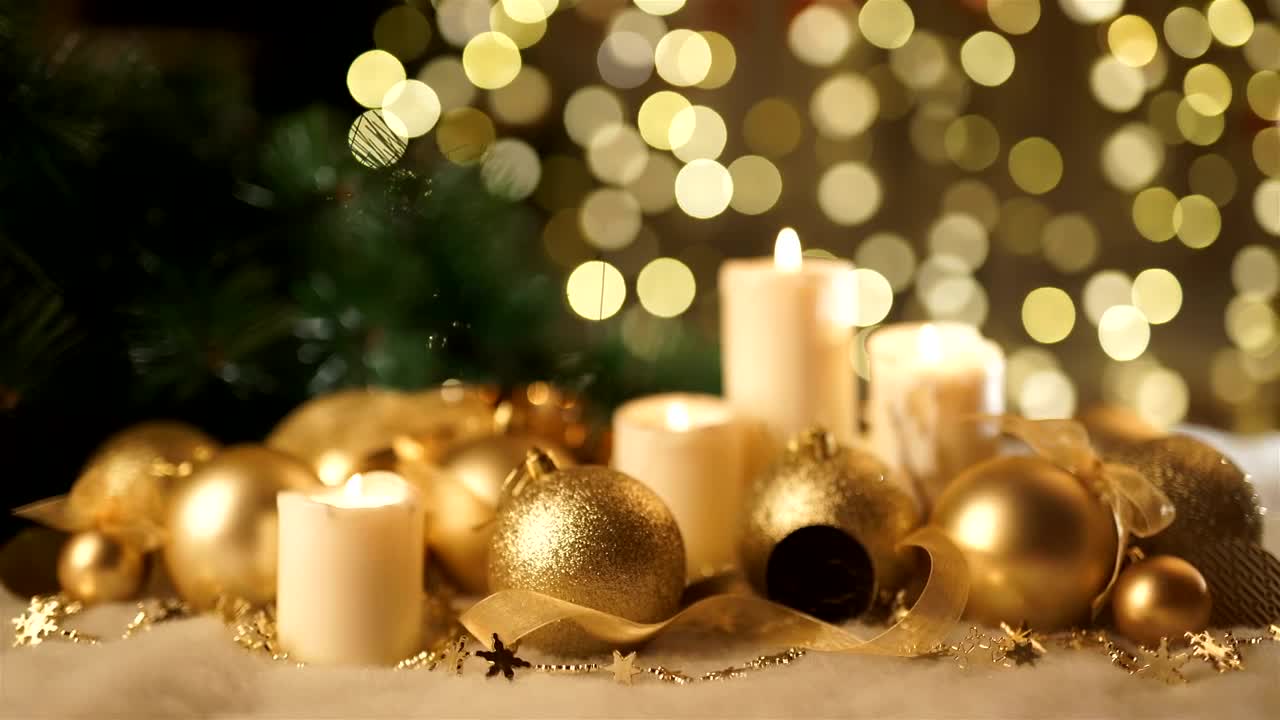 Download Stock Video Gold Christmas Ornaments And Candles Live Wallpaper For PC