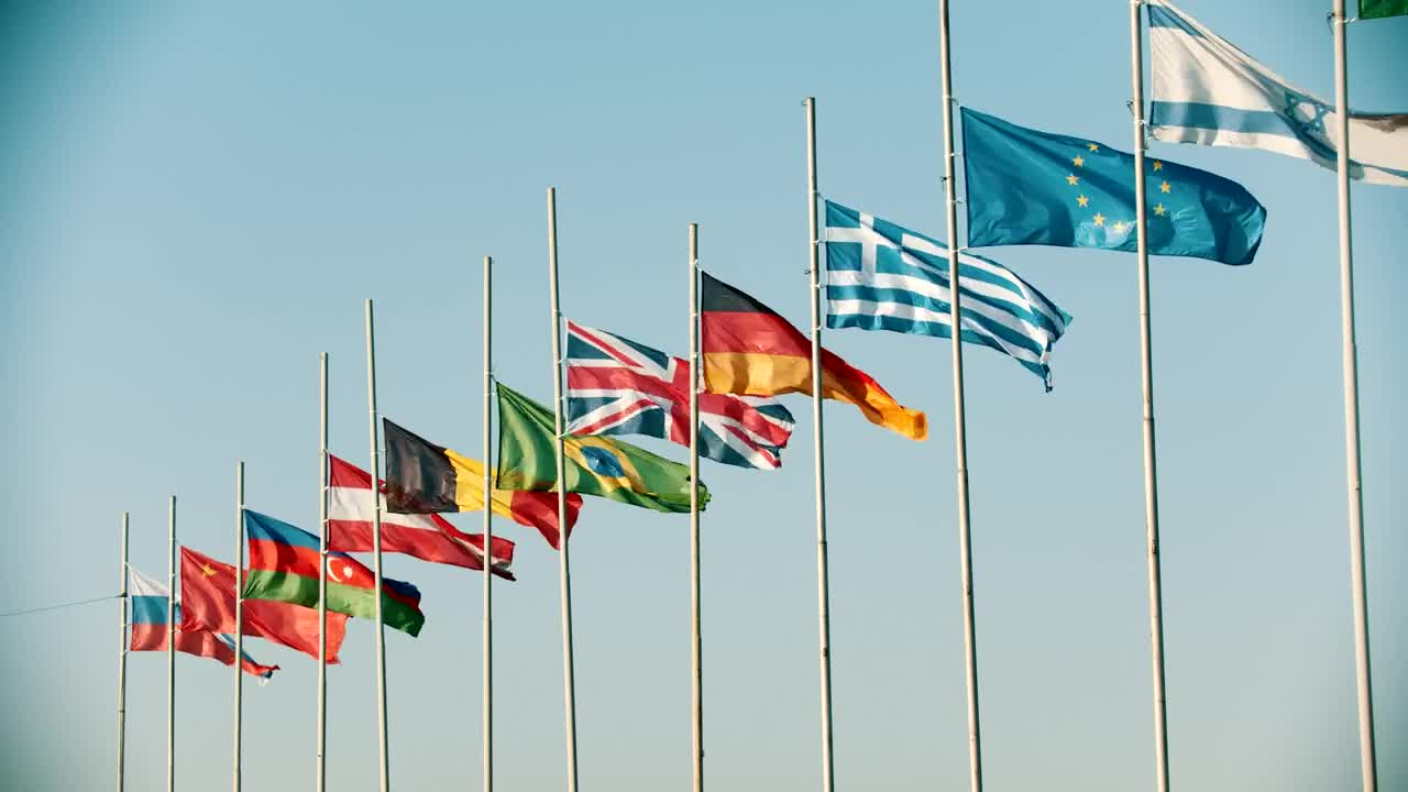 Download Stock Video International Flags Waving In The Wind Animated Wallpaper