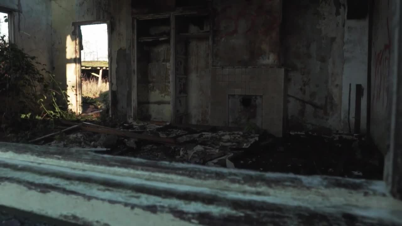 Download Stock Video Interior Of Burnt Out House Animated Wallpaper