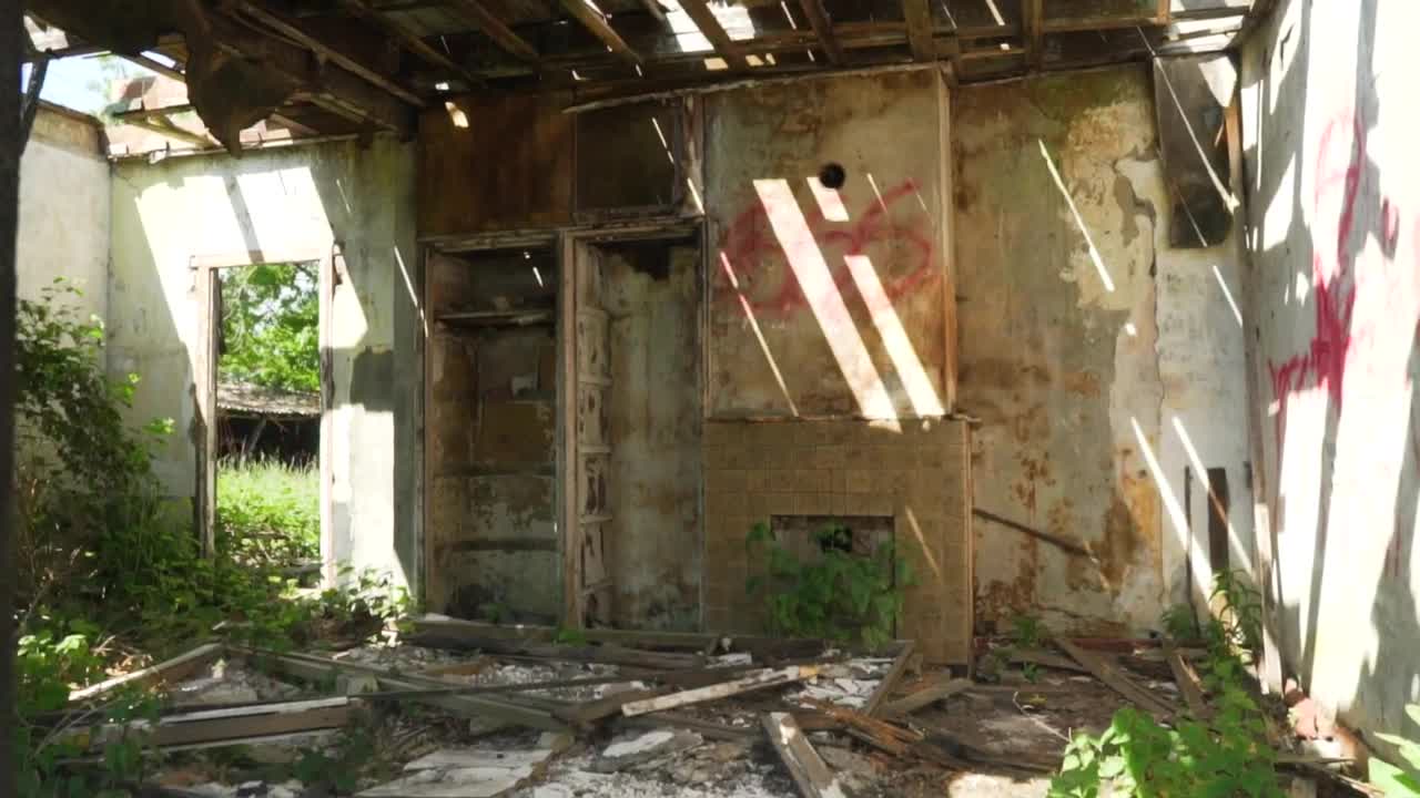 Download Stock Video Interior Of A Destroyed And Deteriorated Abandoned Place Animated Wallpaper