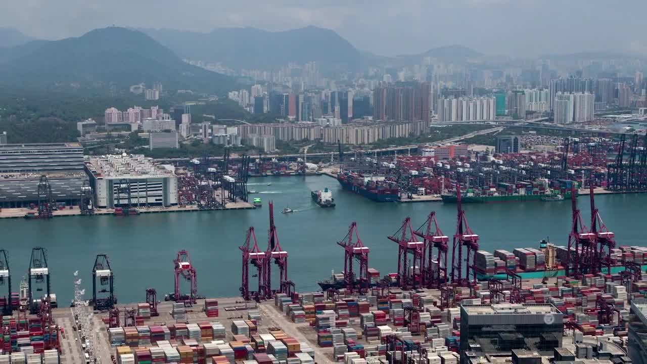 Download Stock Video Industrial Container Terminal In Hong Kong Animated Wallpaper