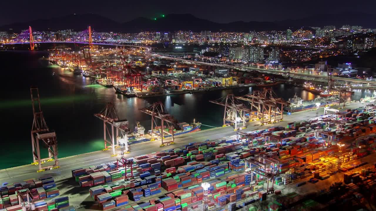 Download Stock Video Iluminated Containerport At Night Animated Wallpaper