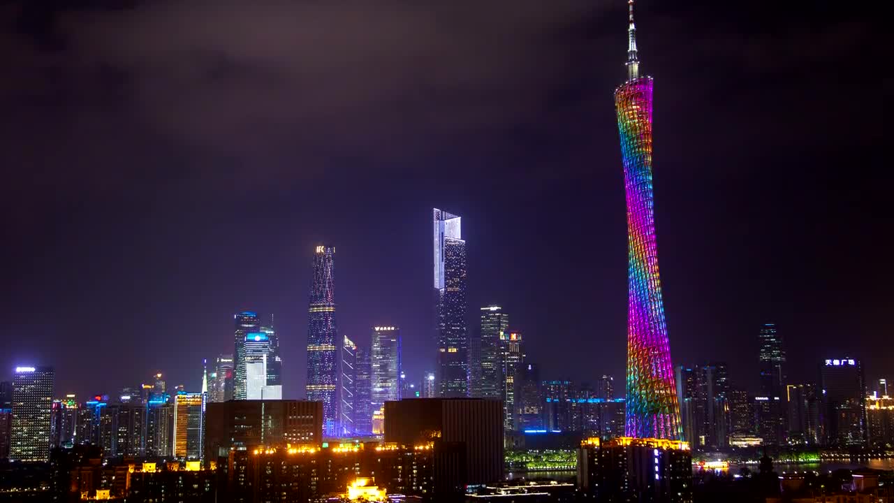 Download Stock Video Illuminated Guangzhou Tv Tower At Night Animated Wallpaper