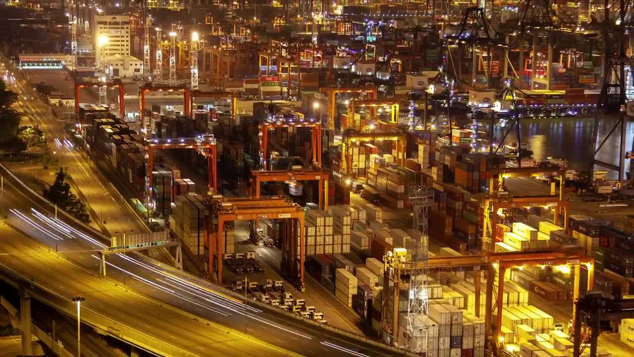 Download Stock Video Hong Kong Trading Port Working At Night Animated Wallpaper