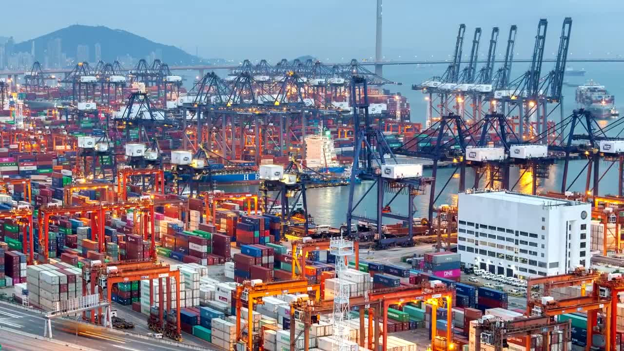 Download Stock Video Hong Kong Cranes A Container Port Working Animated Wallpaper