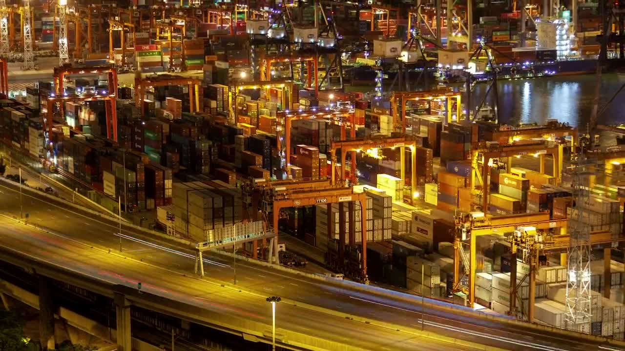 Download Stock Video Hong Kong Containerport At Night Animated Wallpaper