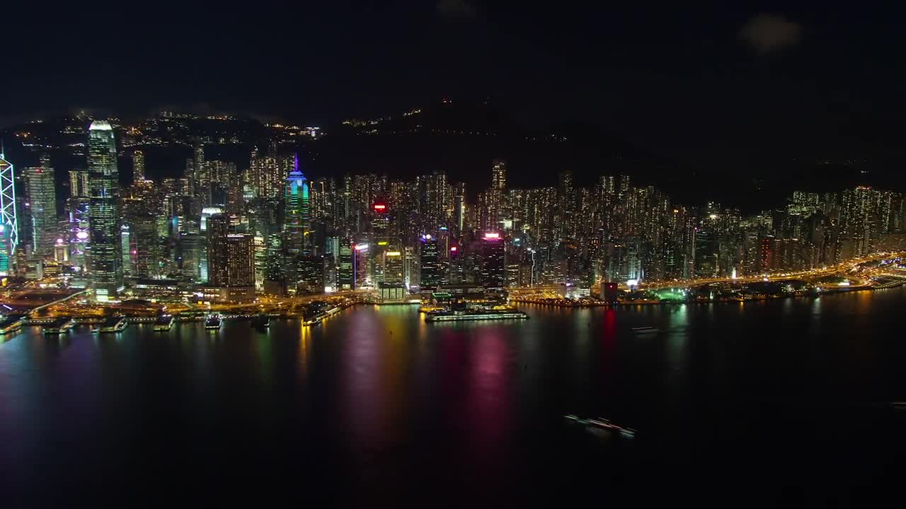 Download Stock Video Hong Kong City Skyline And Bay In The Night Animated Wallpaper