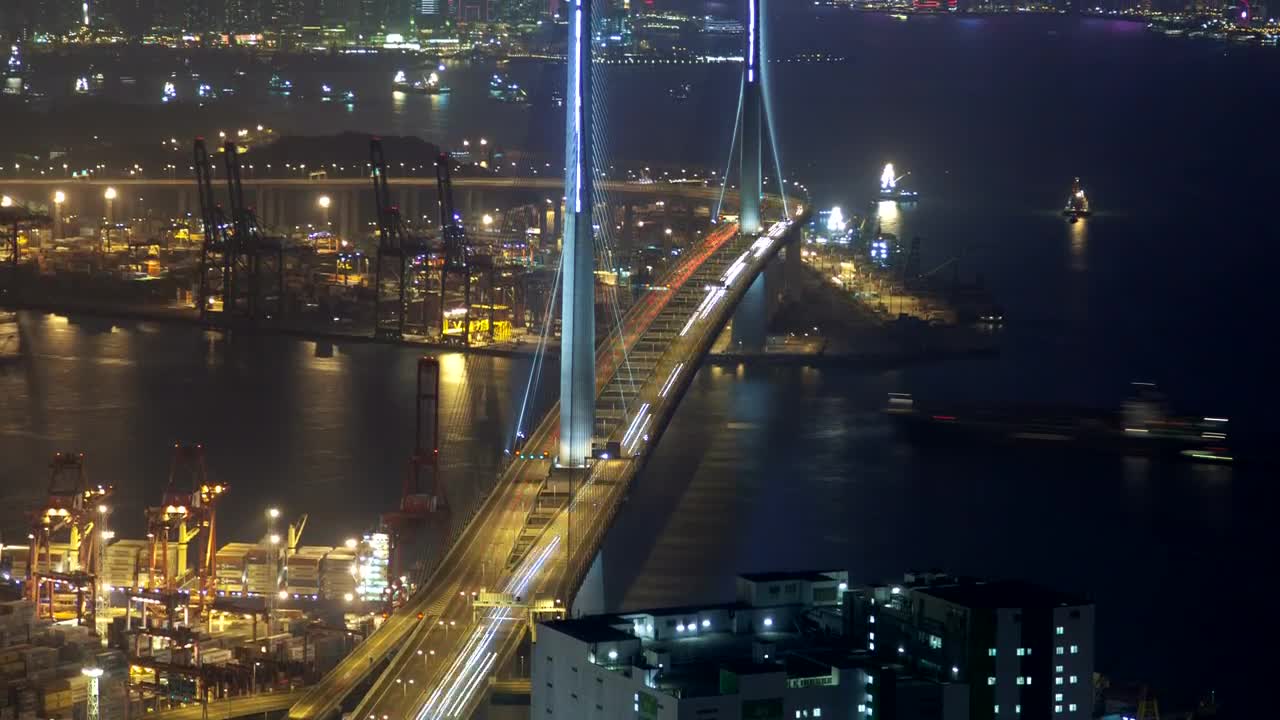 Download Stock Video Hong Kong Bay And Bridge Traffic At Night Animated Wallpaper