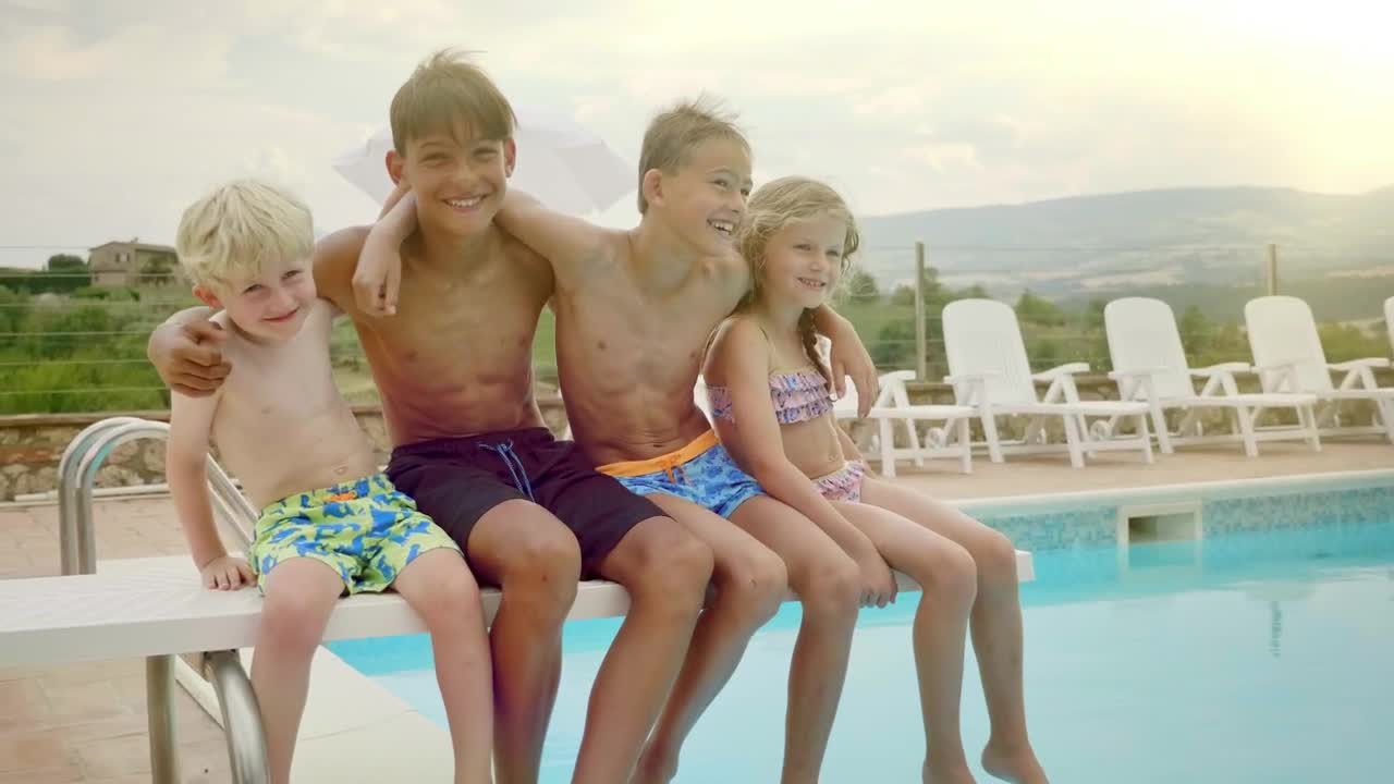 Download Stock Video Happy Kids Outside The Pool Animated Wallpaper