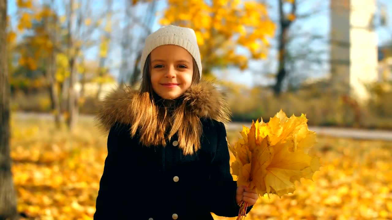 Download Stock Video Happy Girl With Autumn Leaves In A Park Animated Wallpaper