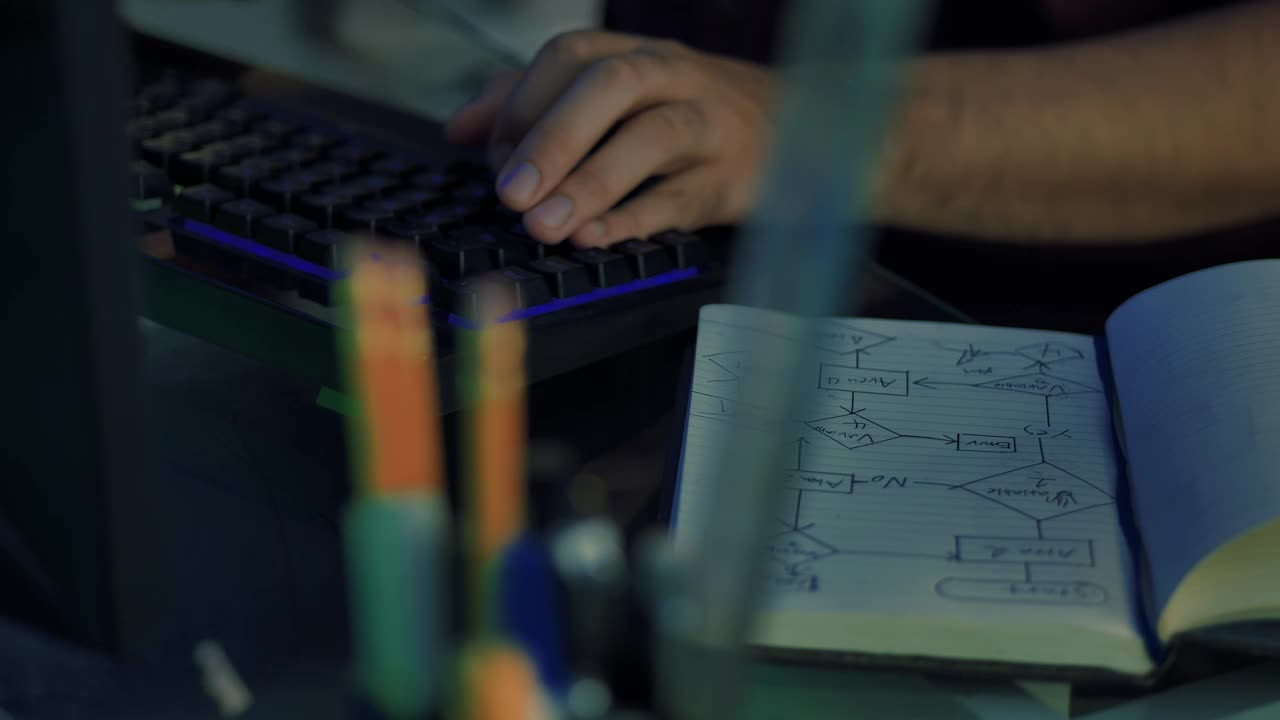 Download Stock Video Hands Of A Programmer Working On A Desk Animated Wallpaper