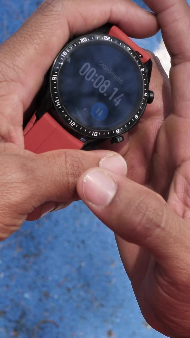 Download Stock Video Hands Holding A Smart Watch With The Stopwatch Running Animated Wallpaper