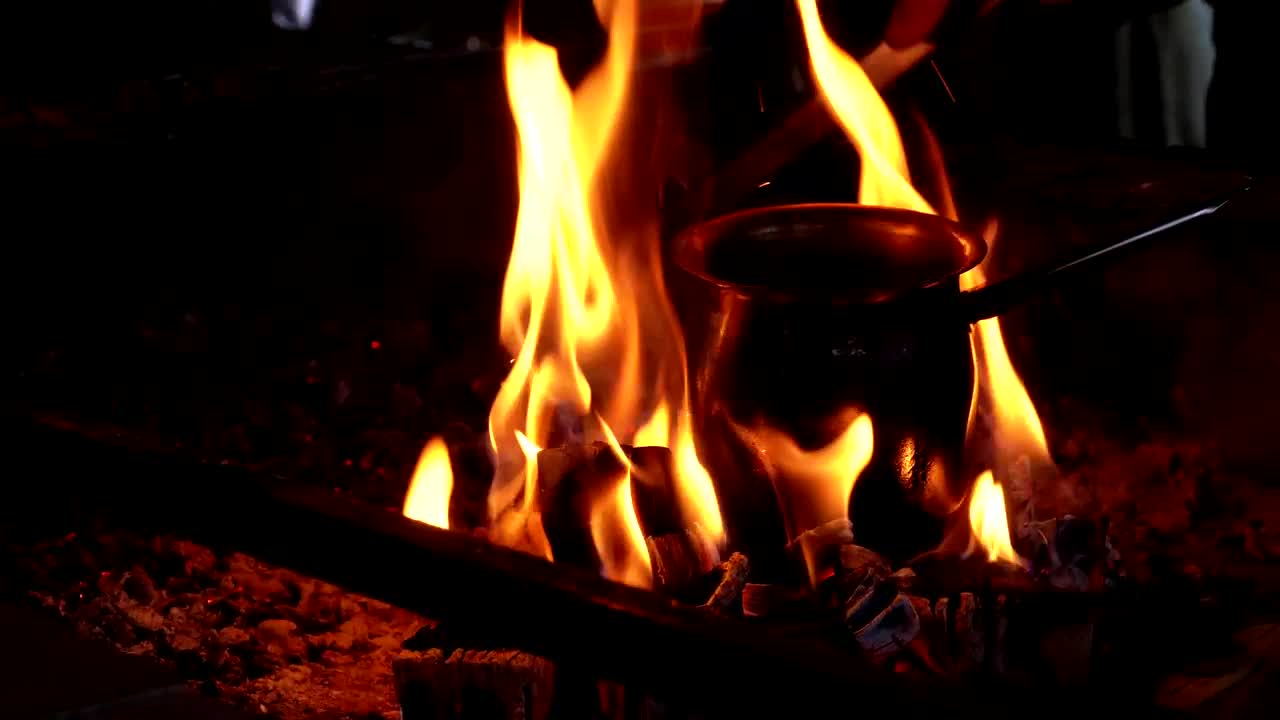 Download Stock Video Making Turkish Coffee In The Bonfire Animated Wallpaper