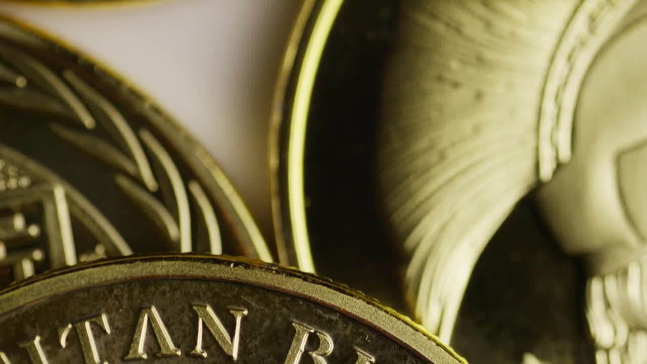 Download Stock Video Macro Shot Of Titan Bitcoin Coins Animated Wallpaper