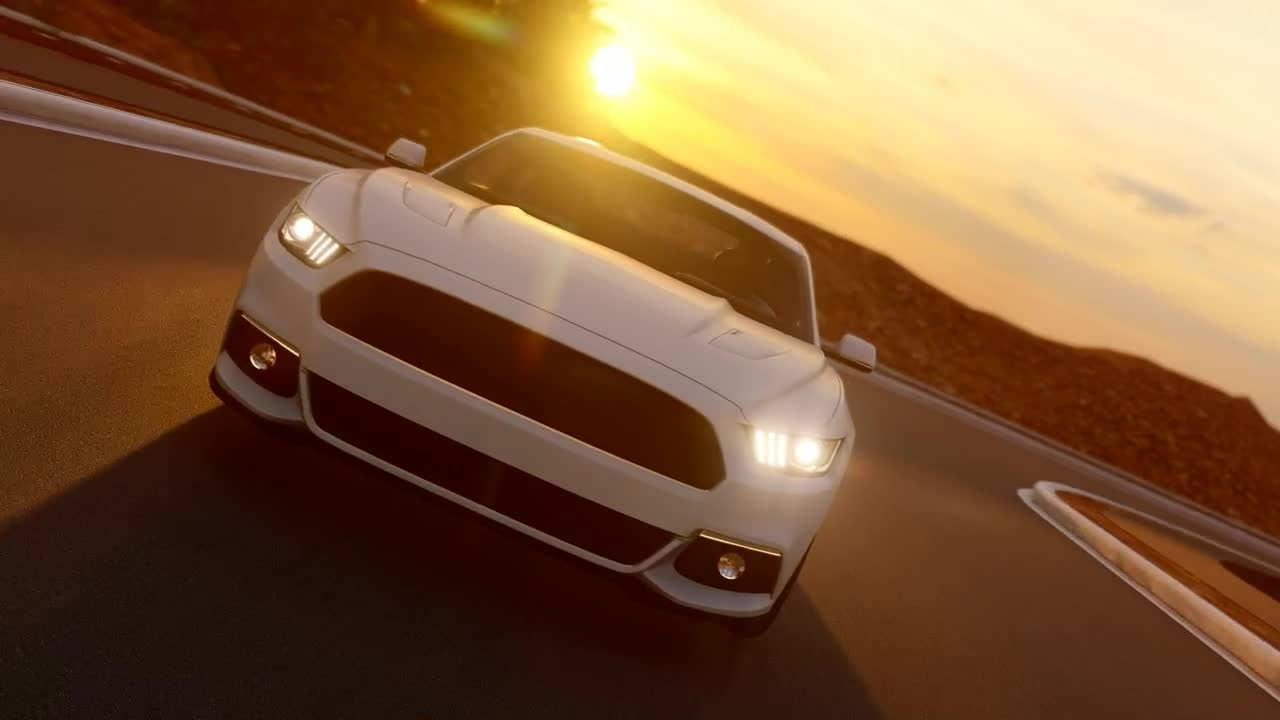 Download Stock Video Luxury White Sports Car In The Highway At Sunset Animated Wallpaper