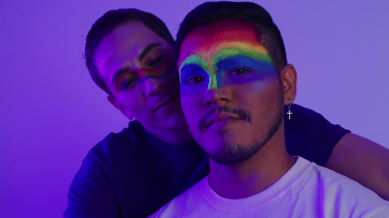 Download Stock Video Lgbt Couple Of Men With Rainbow Makeup Animated Wallpaper