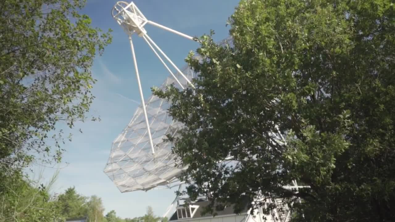 Download Stock Video Large Satellite Antenna In The Forest Animated Wallpaper