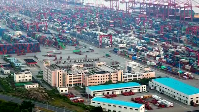 Download Stock Video Large Container Area On A Coastline Aerial Shot Smal Animated Wallpaper