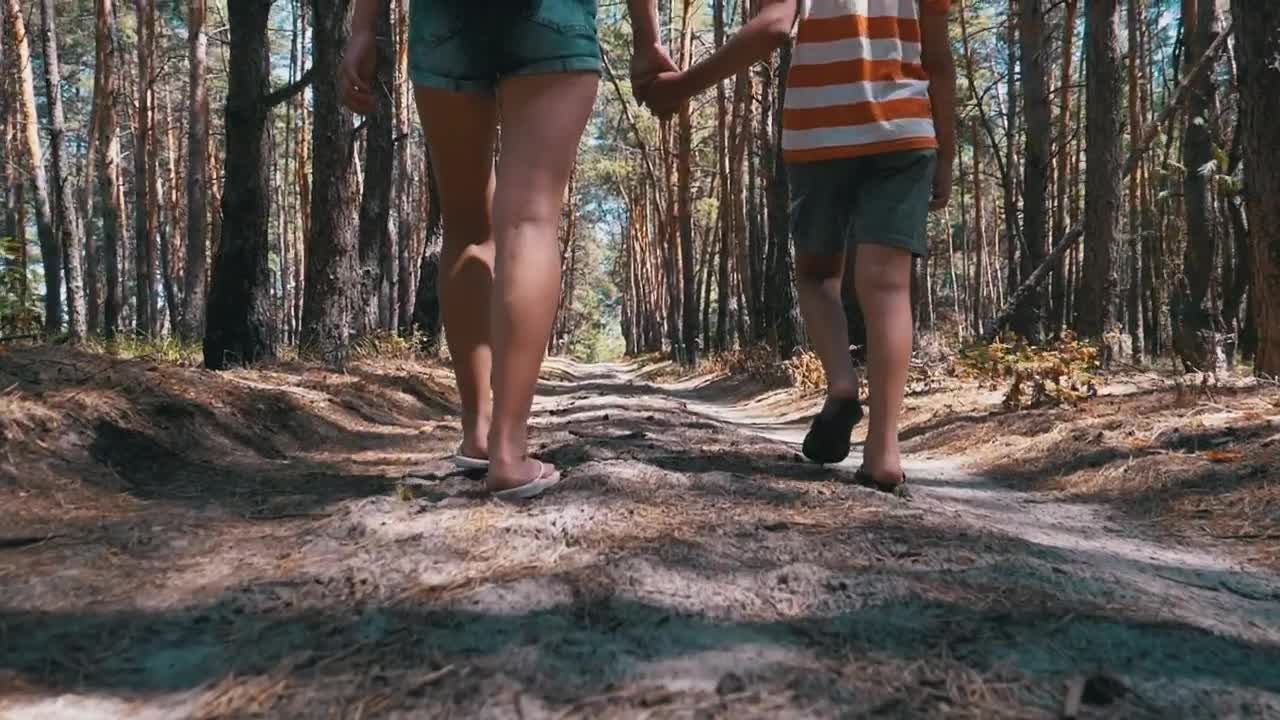 Download Stock Video Mother And Son Walk Holding Hands In A Fores Animated Wallpaper