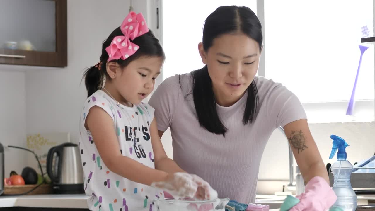 Download Stock Video Mother And Daughter Cleaning The Kitche Animated Wallpaper