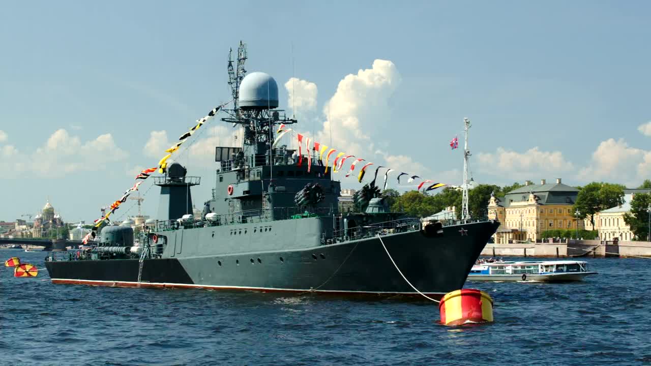 Download Stock Video Military Ship On The Neva Rive Animated Wallpaper