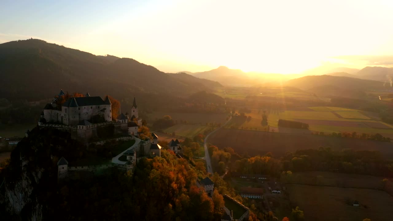 Download Stock Video Medieval Castle In The Mountain At Sunse Animated Wallpaper