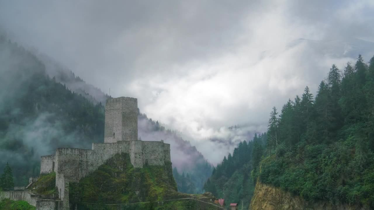 Download Stock Video Medieval Castle In A Cloudy Fores Animated Wallpaper