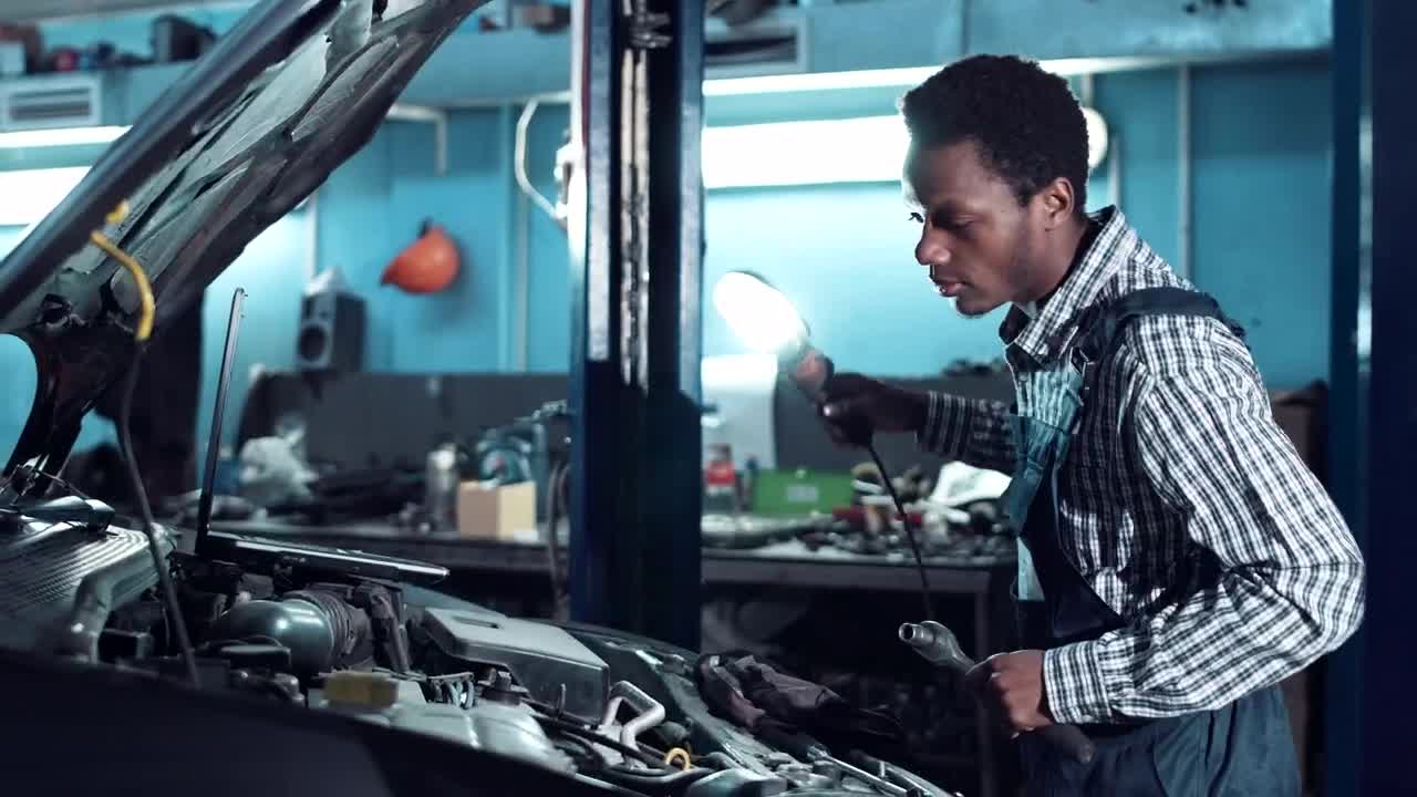 Download Stock Video Mechanic Inspecting Motor With A Ligh Animated Wallpaper