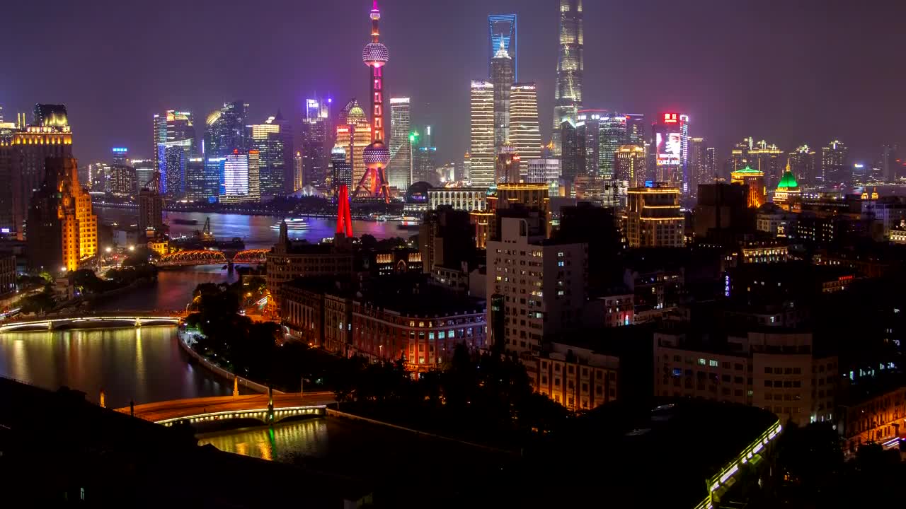 Download Stock Video Multicolor Shanghai Cityscape At Night Live Wallpaper