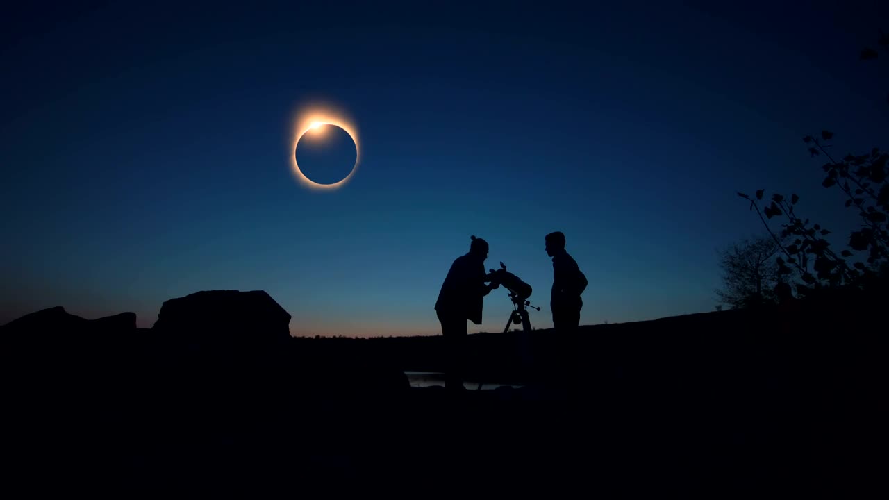 Download Stock Video Observing An Eclipse With A Telescope At Night Live Wallpaper