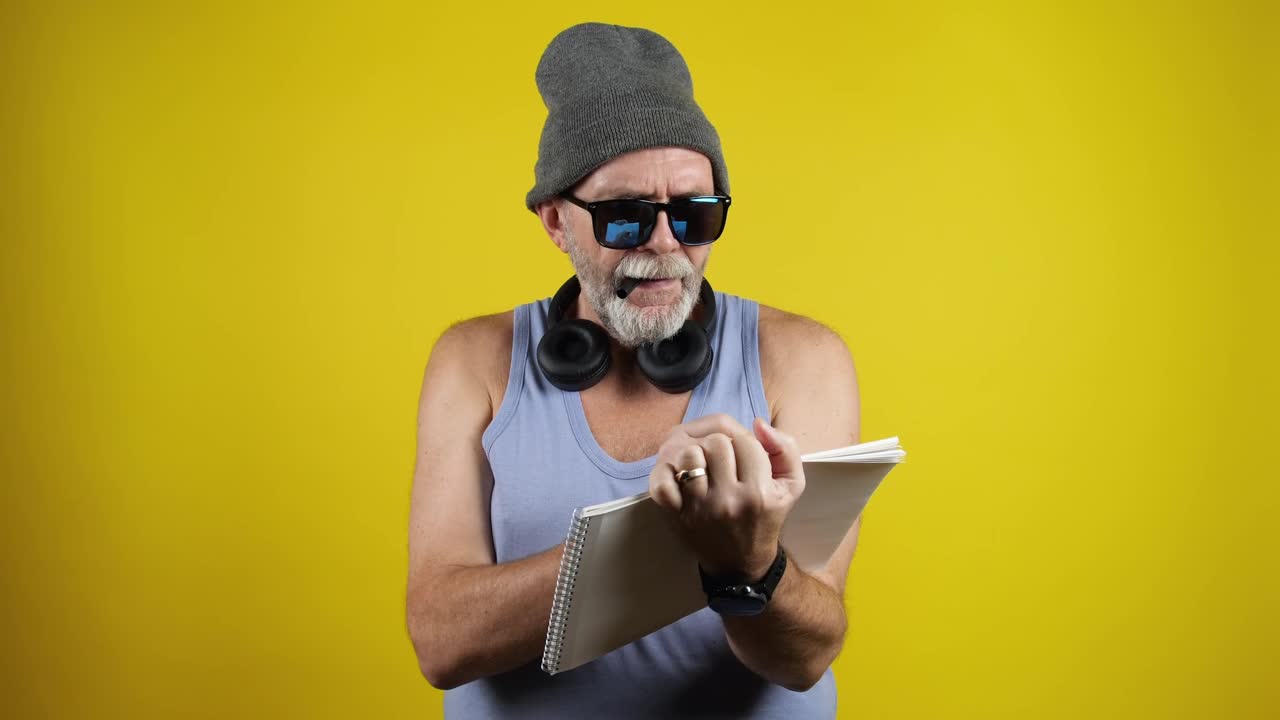 Download Stock Video Old Man Writing Be Yourself On A Notebook Live Wallpaper