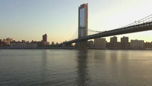 Download Stock Video Panoramic View Of The Manhattan Bridge From The River Live Wallpaper