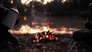 Download Stock Video People Pouring A Warm Drink Around A Campfire Live Wallpaper