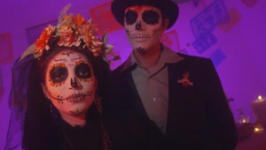 Download Video Stock Portrait Of A Couple Dressed As Catrin And Catrina Live Wallpaper Free