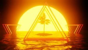 Download Free Stock Video Redered Vhs Style Triangles Over Palm Island With Sunset Live Wallpaper