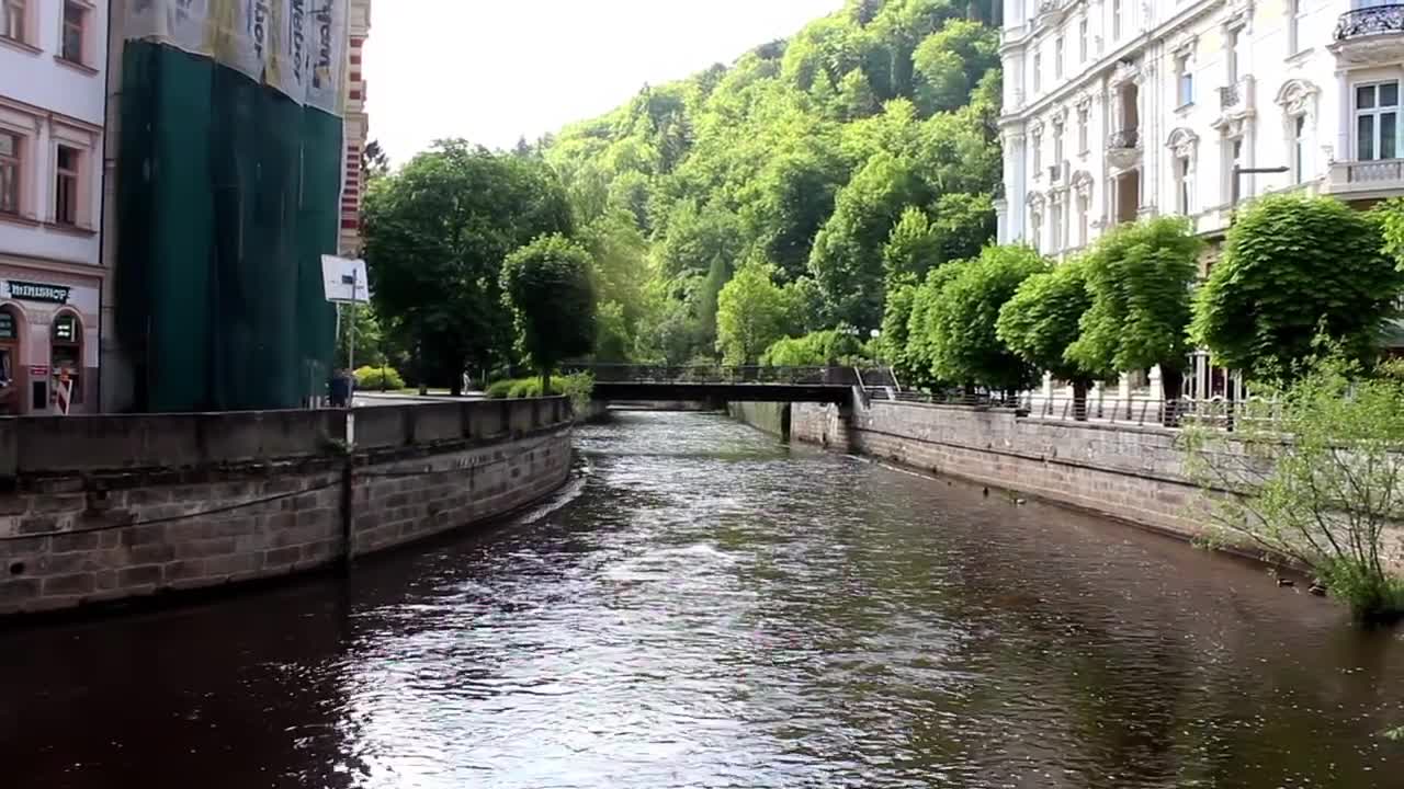 Download Free Stock Video River Of A City With Many Trees And Buildings Live Wallpaper